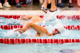 Swimmers racing in open water